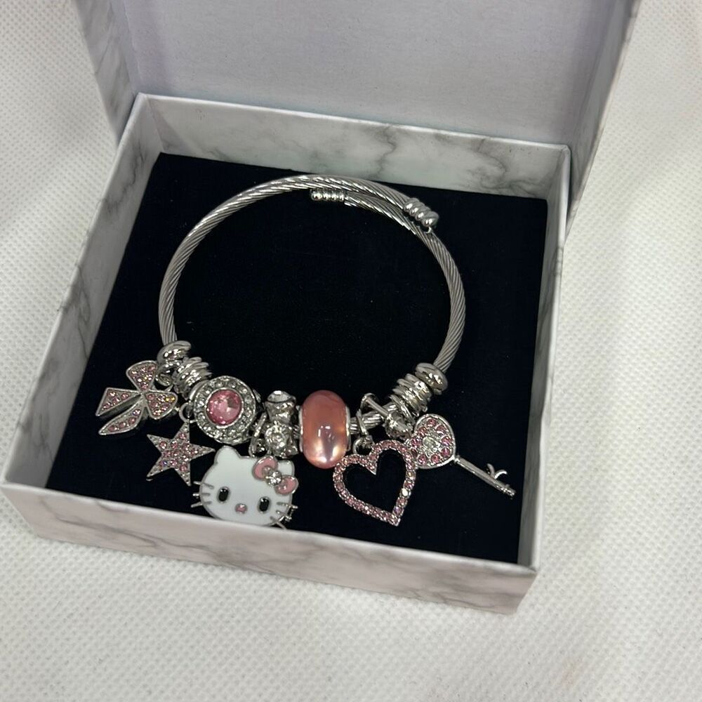 Hello Kitty Charm Bracelet Pink Silver-Tone – NEW
